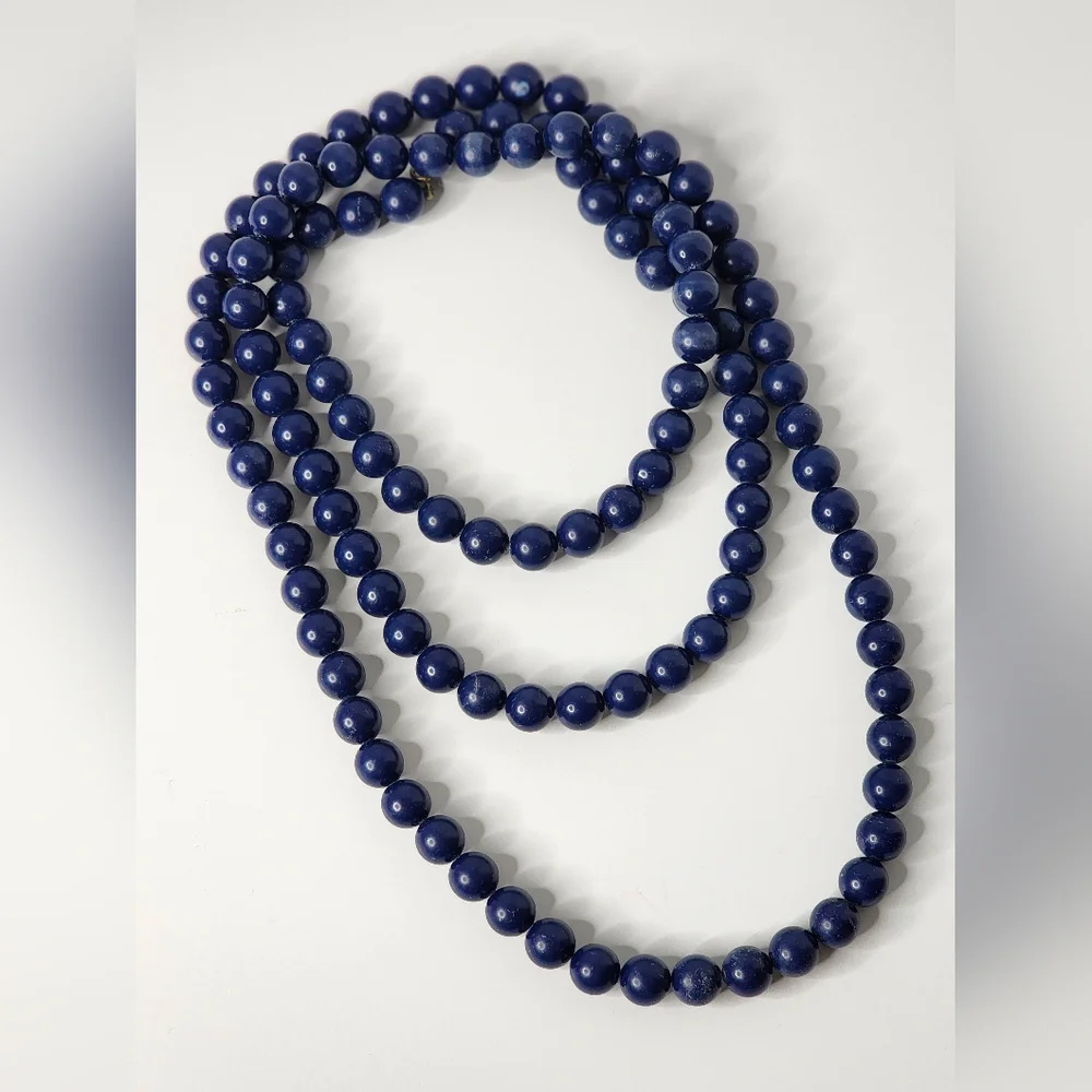 Vintage Navy Blue Acrylic Extra Long Beaded Necklace